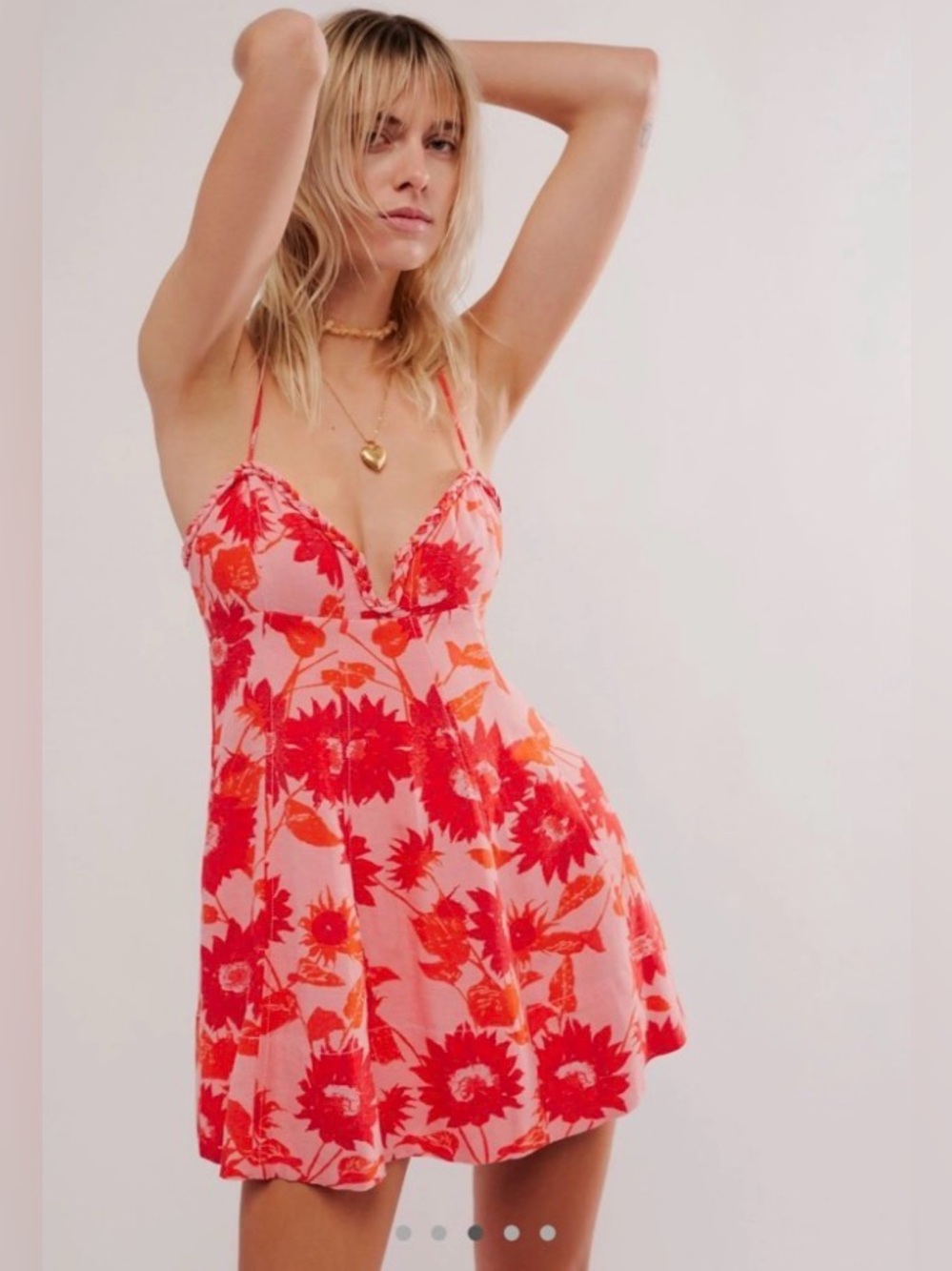 Free People Altura Printed Mini Babydoll Dress Strawberry Lemonade Size Small